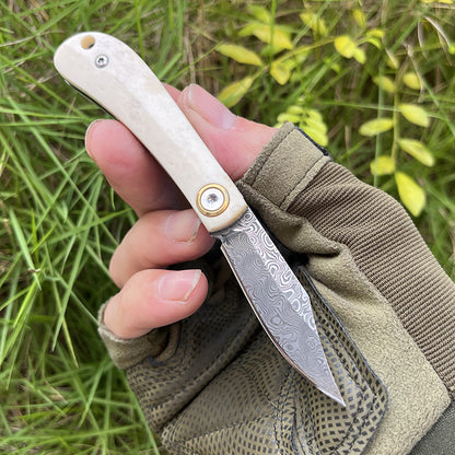 MASALONG VG10 Damascus Ox Bone Mini Keychain Folding Knife - EDC Utility