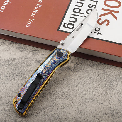 MASALONG 9CR14 Steel EDC Folding Knife - Lightning Titanium Handle KNI-FD-043