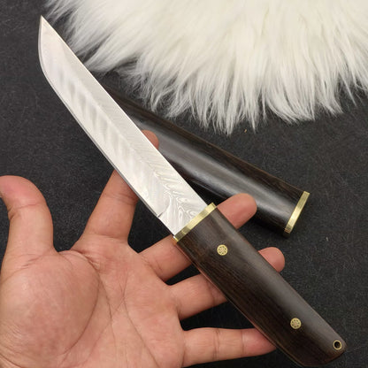 MASALONG VG10 Damascus Fixed Blade Outdoor Utility Knife - Pockwood Handle
