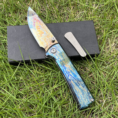 MASALONG D2 Steel EDC Folding Knife - Anodized Titanium Handle KNI-FD-006