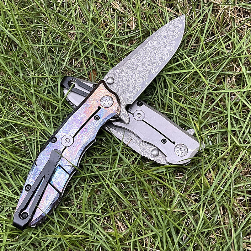 MASALONG Damascus Steel EDC Folding Knife - Titanium Handle KNI-FD-007