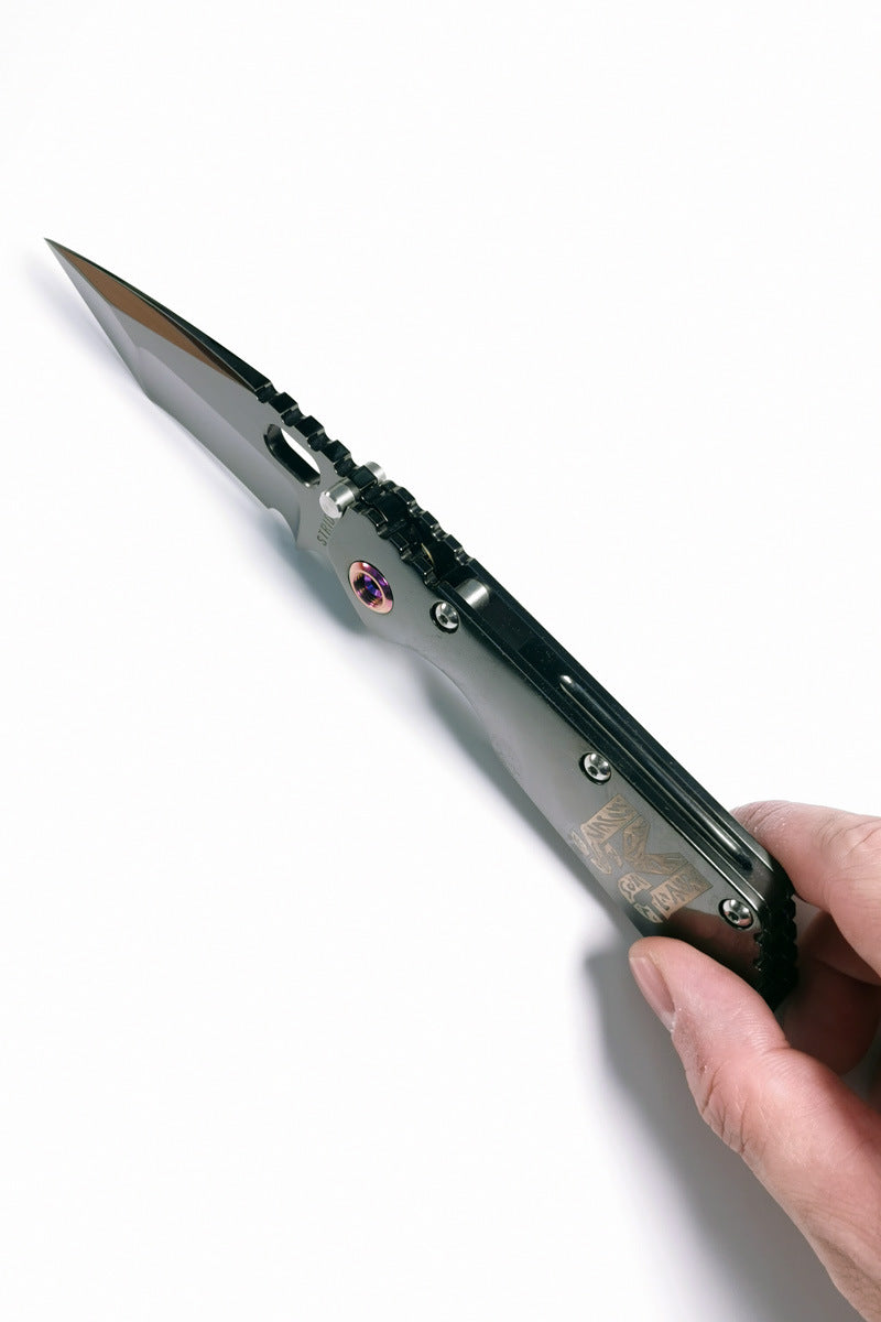 Masalong MH382-DLC Tank Titanium Alloy Folding Knife High Hardness Camping Survival Portable Multi purpose Full Mirror