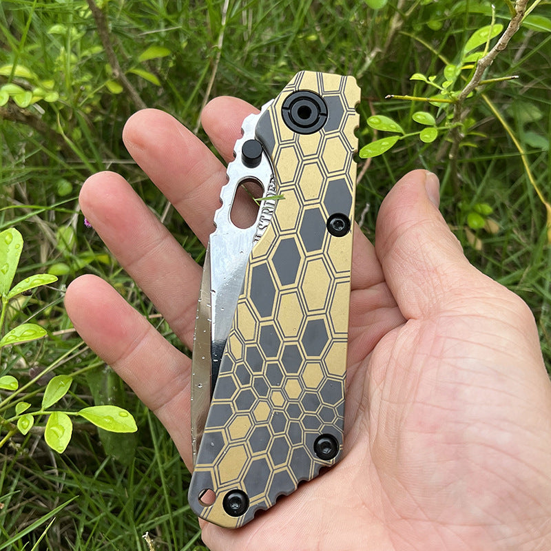 MASALONG D2 Steel Folding Knife - Anodized Titanium Handle EDC Tool KNI-FD-004