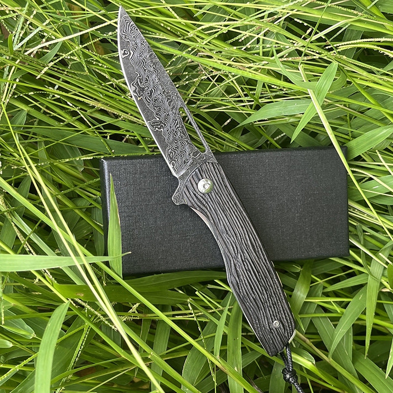 MASALONG Damascus 8Cr13MOV Folding EDC Utility Knife - Ebony Handle KNI-FD-005