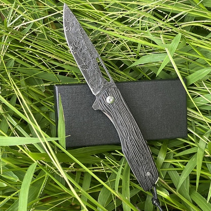 MASALONG Damascus 8Cr13MOV Folding EDC Utility Knife - Ebony Handle KNI-FD-005