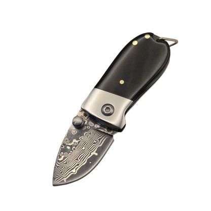 MASALONG VG10 Damascus Steel Ox Bone Mini Folding Knife - EDC Keychain Utility