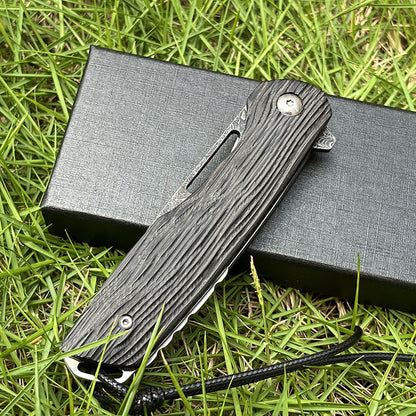 MASALONG Damascus 8Cr13MOV Folding EDC Utility Knife - Ebony Handle KNI-FD-005