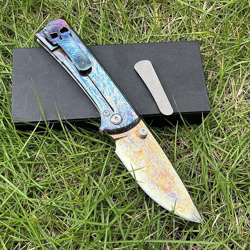 MASALONG D2 Steel EDC Folding Knife - Anodized Titanium Handle KNI-FD-006