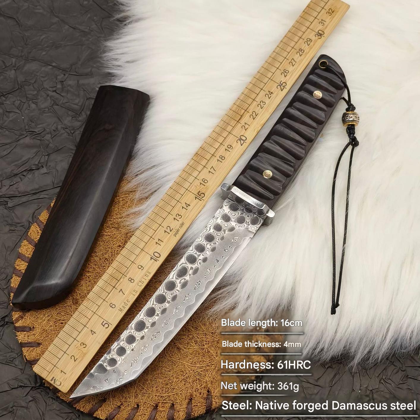 MASALONG Japanese Style Damascus VG10 Fixed Blade Knife - Full Tang Outdoor Utility
