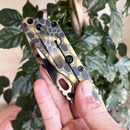MASALONG D2 Steel Snake Pattern Folding Knife - Titanium EDC Utility
