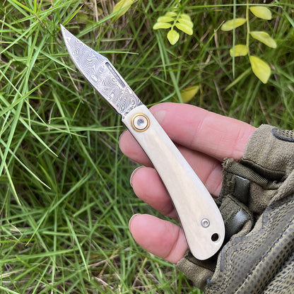 MASALONG VG10 Damascus Ox Bone Mini Keychain Folding Knife - EDC Utility