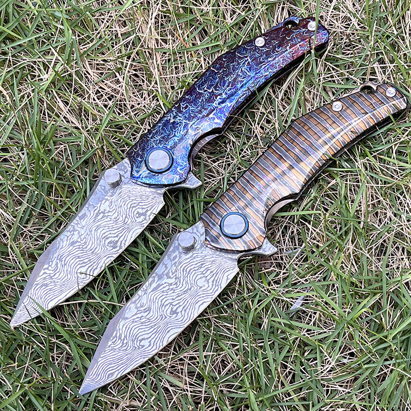 MASALONG RWL34 Damascus Folding Knife - Titanium Handle EDC Utility KNI-FD-029