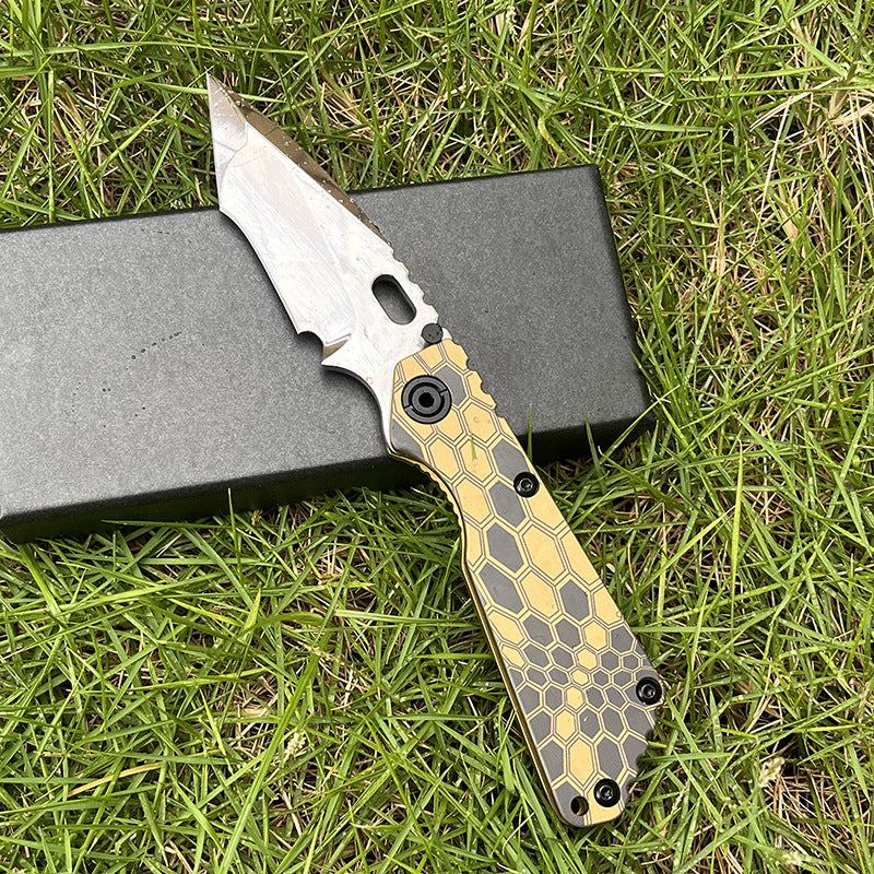 MASALONG D2 Steel Folding Knife - Anodized Titanium Handle EDC Tool KNI-FD-004