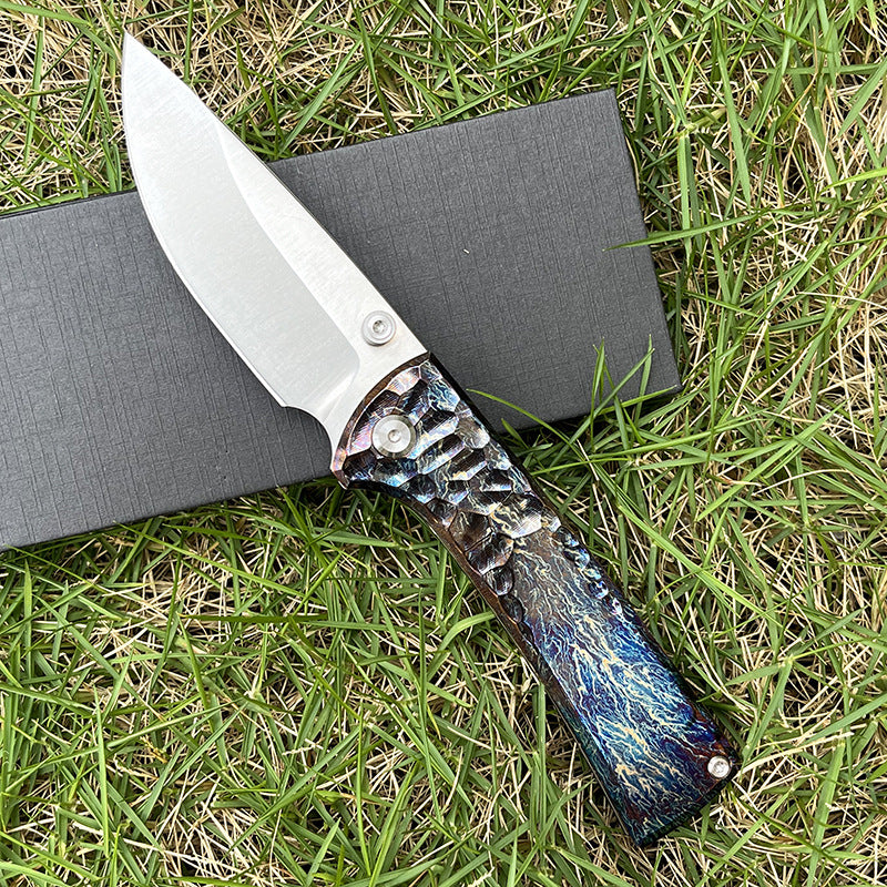 MASALONG D2 Steel Folding Knife - Titanium Handle EDC Outdoor Utility KNI-FD-012