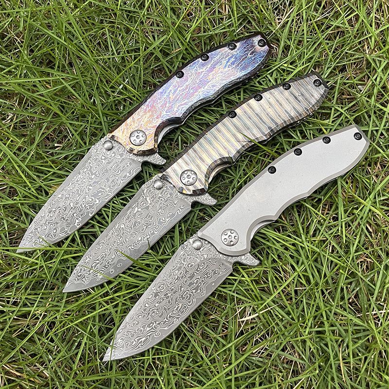 MASALONG Damascus Steel EDC Folding Knife - Titanium Handle KNI-FD-007