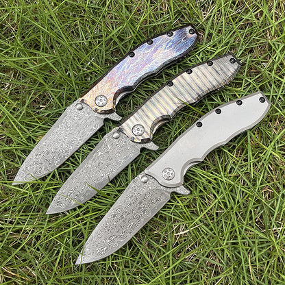 MASALONG Damascus Steel EDC Folding Knife - Titanium Handle KNI-FD-007
