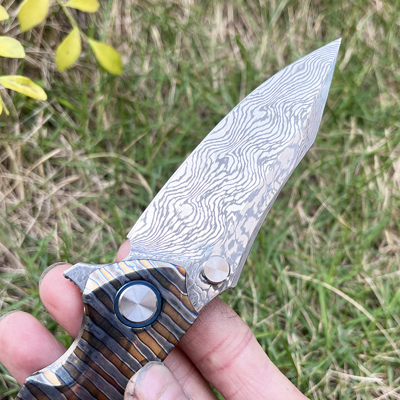 MASALONG RWL34 Damascus Folding Knife - Titanium Handle EDC Utility KNI-FD-029