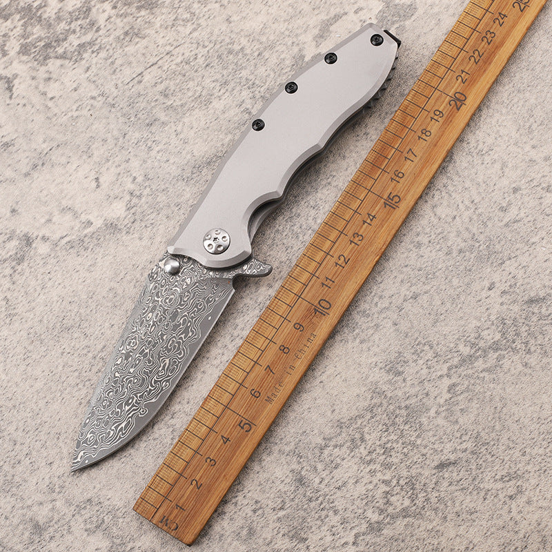 MASALONG Damascus Steel Folding Outdoor Utility Knife - TC4 Titanium Handle EDC KNI-FD-008