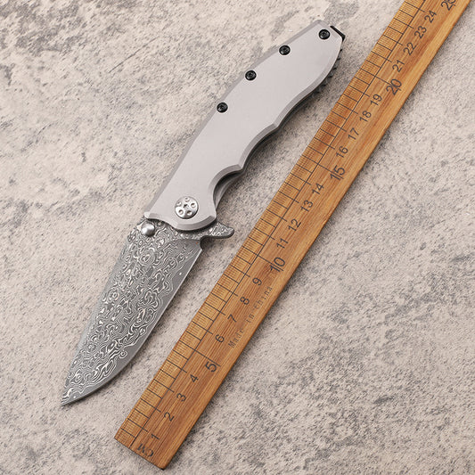 MASALONG Damascus Steel Folding Outdoor Utility Knife - TC4 Titanium Handle EDC KNI-FD-008