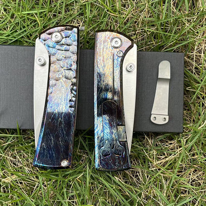 MASALONG D2 Steel Folding Knife - Titanium Handle EDC Outdoor Utility KNI-FD-012