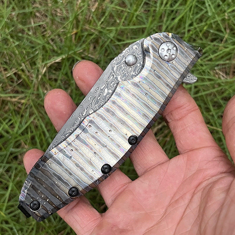MASALONG Damascus Steel EDC Folding Knife - Titanium Handle KNI-FD-007