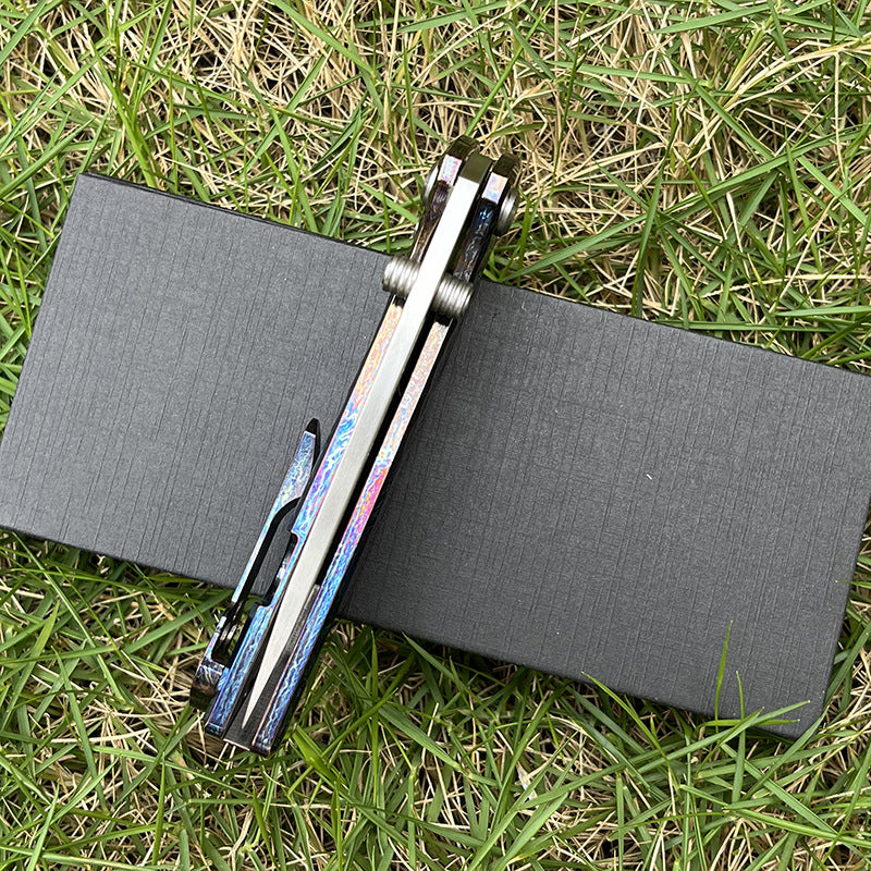 MASALONG D2 Steel DLC Folding Knife -Mirror-finish blade treatment Titanium Handle EDC Outdoor Utility KNI-FD-013