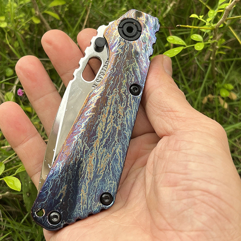 MASALONG D2 Steel Folding Knife - Anodized Titanium Handle EDC Tool KNI-FD-004