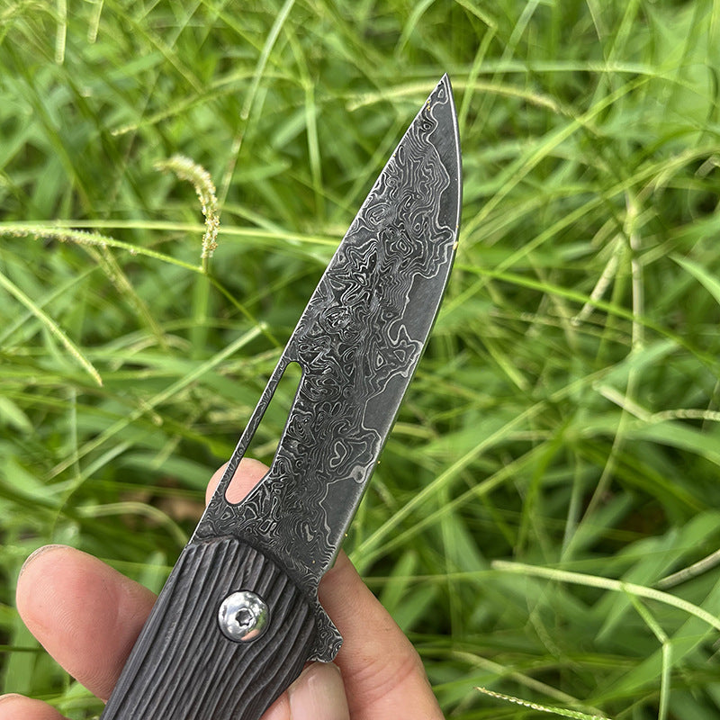 MASALONG Damascus 8Cr13MOV Folding EDC Utility Knife - Ebony Handle KNI-FD-005