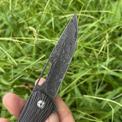 MASALONG Damascus 8Cr13MOV Folding EDC Utility Knife - Ebony Handle KNI-FD-005
