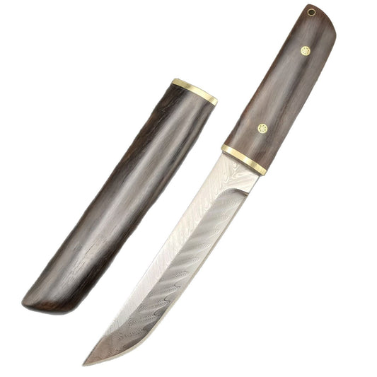MASALONG VG10 Damascus Fixed Blade Outdoor Utility Knife - Pockwood Handle