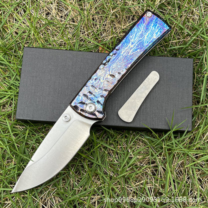 MASALONG D2 Steel Folding Knife - Titanium Handle EDC Outdoor Utility KNI-FD-012