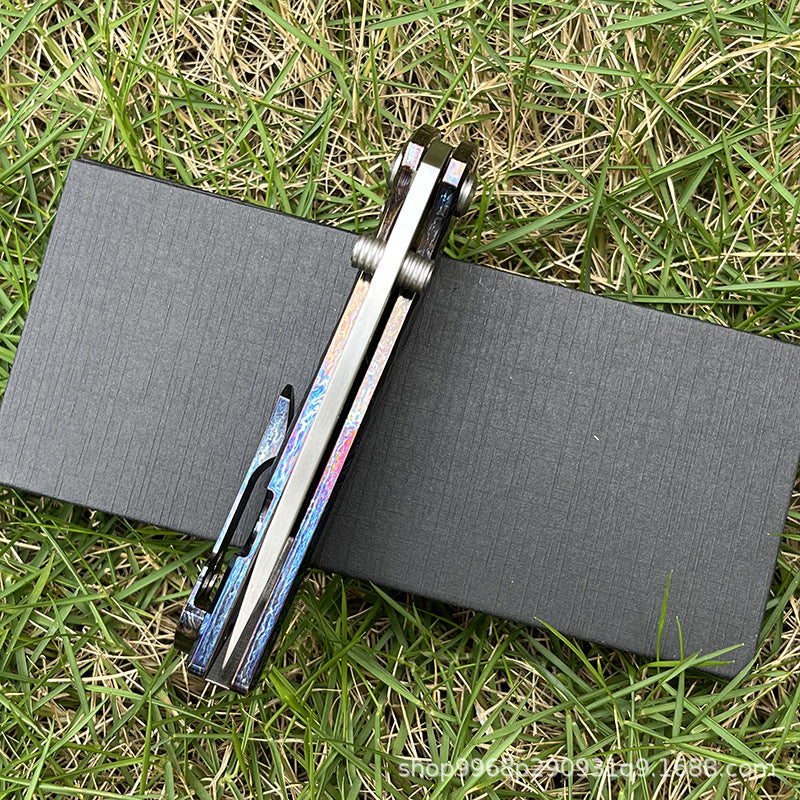 MASALONG D2 Steel Folding Knife - Titanium Handle EDC Outdoor Utility KNI-FD-012