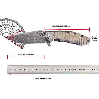 MASALONG Damascus Steel EDC Folding Knife - Titanium Handle KNI-FD-007