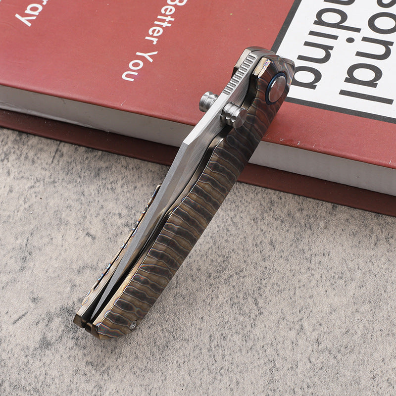 MASALONG VG10 Steel EDC Folding Knife - Fire Pattern TC4 Titanium Handle KNI-FD-025