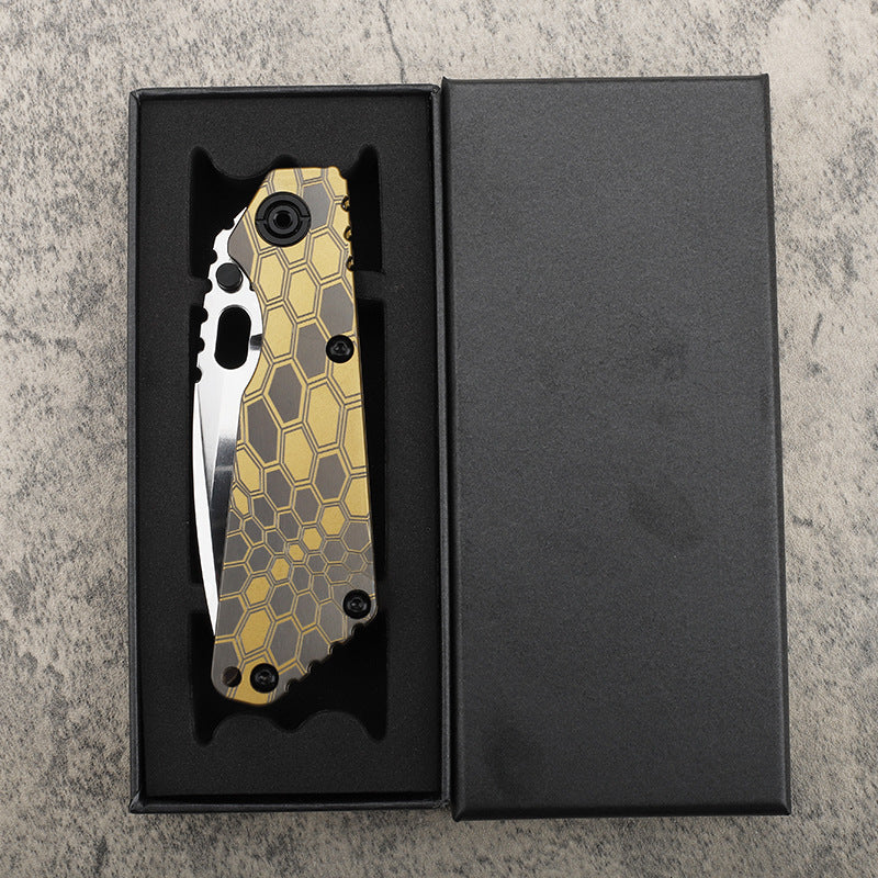 MASALONG D2 Steel Snake Pattern Folding Knife - Titanium EDC Utility