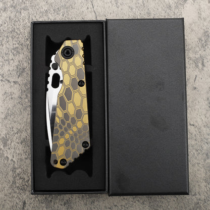 MASALONG D2 Steel Snake Pattern Folding Knife - Titanium EDC Utility