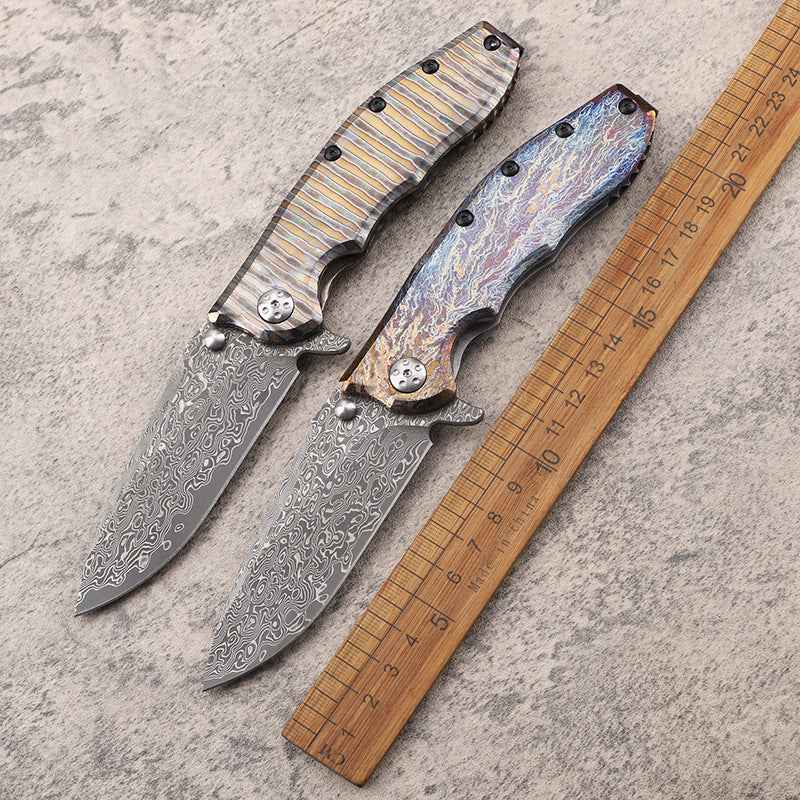 MASALONG Damascus Steel EDC Folding Knife - Titanium Handle KNI-FD-007