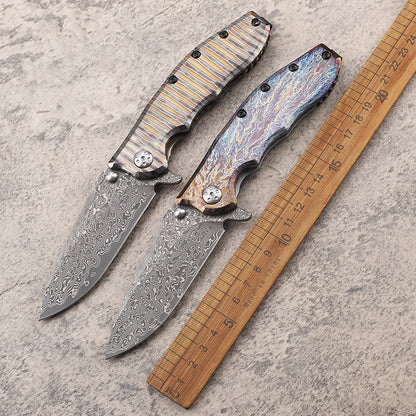 MASALONG Damascus Steel EDC Folding Knife - Titanium Handle KNI-FD-007