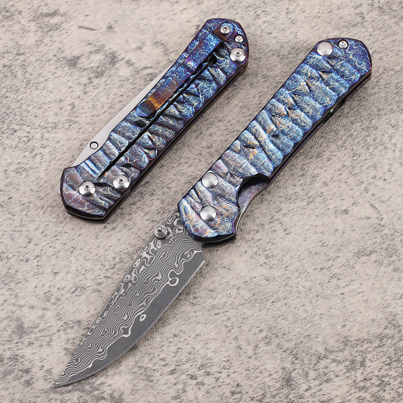 MASALONG Damascus & VG10 Steel Folding Pocket Small Knife - Titanium Handle EDC Kni-fd-023