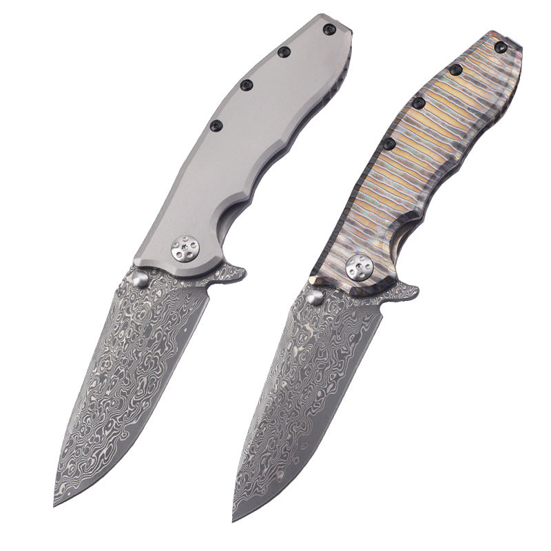 MASALONG Damascus Steel EDC Folding Knife - Titanium Handle KNI-FD-007