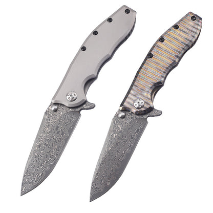 MASALONG Damascus Steel EDC Folding Knife - Titanium Handle KNI-FD-007