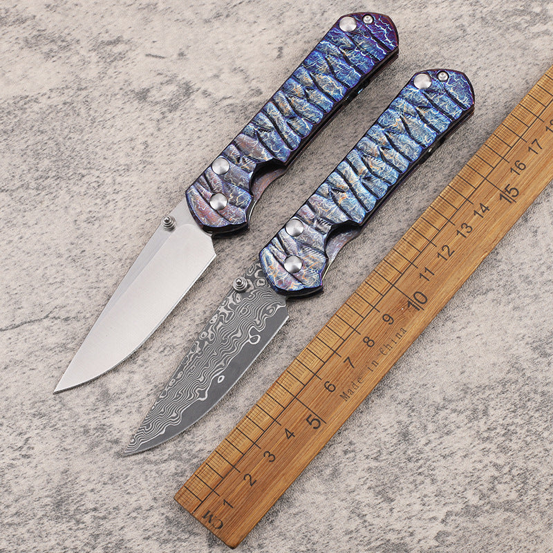 MASALONG Damascus & VG10 Steel Folding Pocket Small Knife - Titanium Handle EDC Kni-fd-023