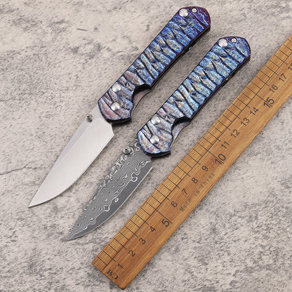 MASALONG Damascus & VG10 Steel Folding Pocket Small Knife - Titanium Handle EDC Kni-fd-023