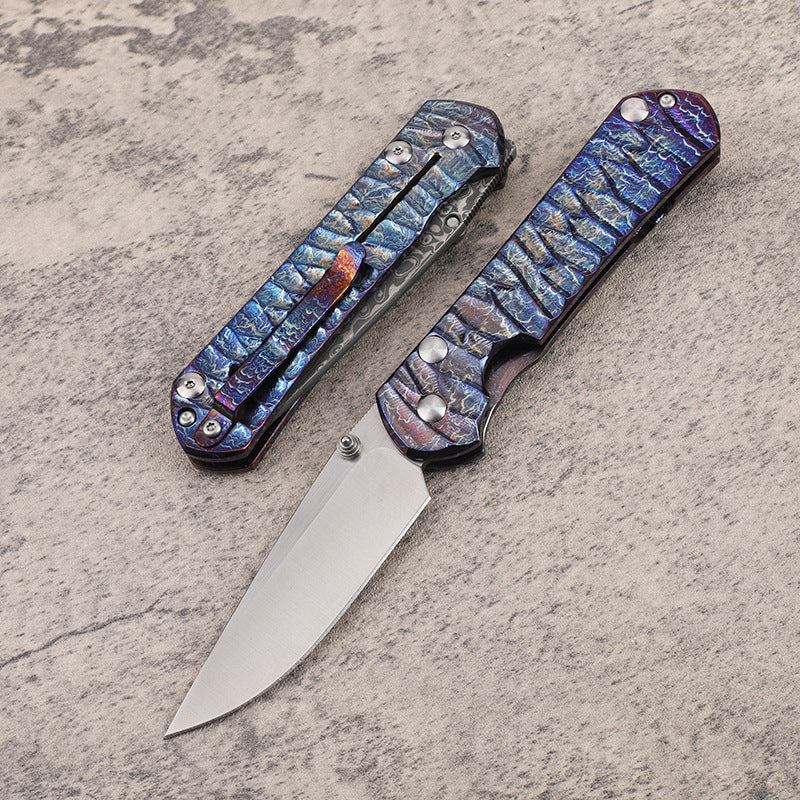 MASALONG Damascus & VG10 Steel Folding Pocket Small Knife - Titanium Handle EDC Kni-fd-023