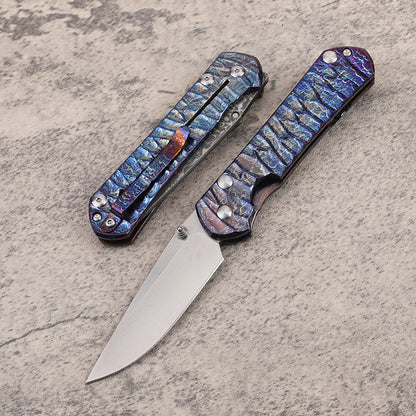 MASALONG Damascus & VG10 Steel Folding Pocket Small Knife - Titanium Handle EDC Kni-fd-023
