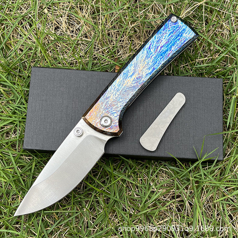 MASALONG D2 Steel Folding Knife - Titanium Handle EDC Outdoor Utility KNI-FD-012