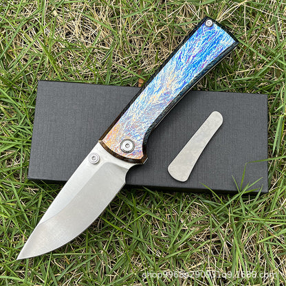 MASALONG D2 Steel Folding Knife - Titanium Handle EDC Outdoor Utility KNI-FD-012