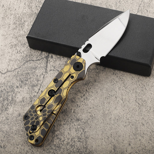 MASALONG D2 Steel Snake Pattern Folding Knife - Titanium EDC Utility