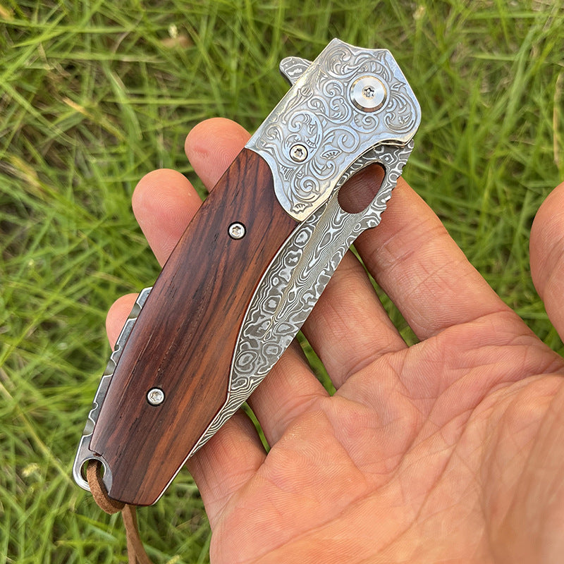 MASALONG Damascus Steel Rosewood Folding Pocket Knife - EDC Utility