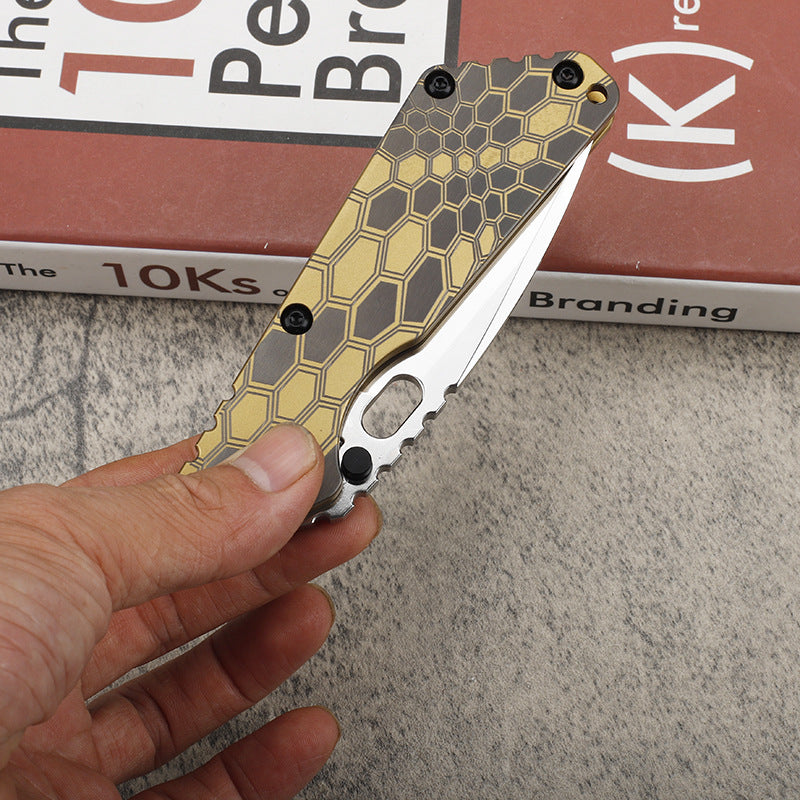 MASALONG D2 Steel Snake Pattern Folding Knife - Titanium EDC Utility